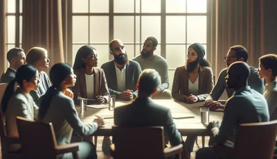 Team in constructief gesprek over een conflict rond de vergadertafel