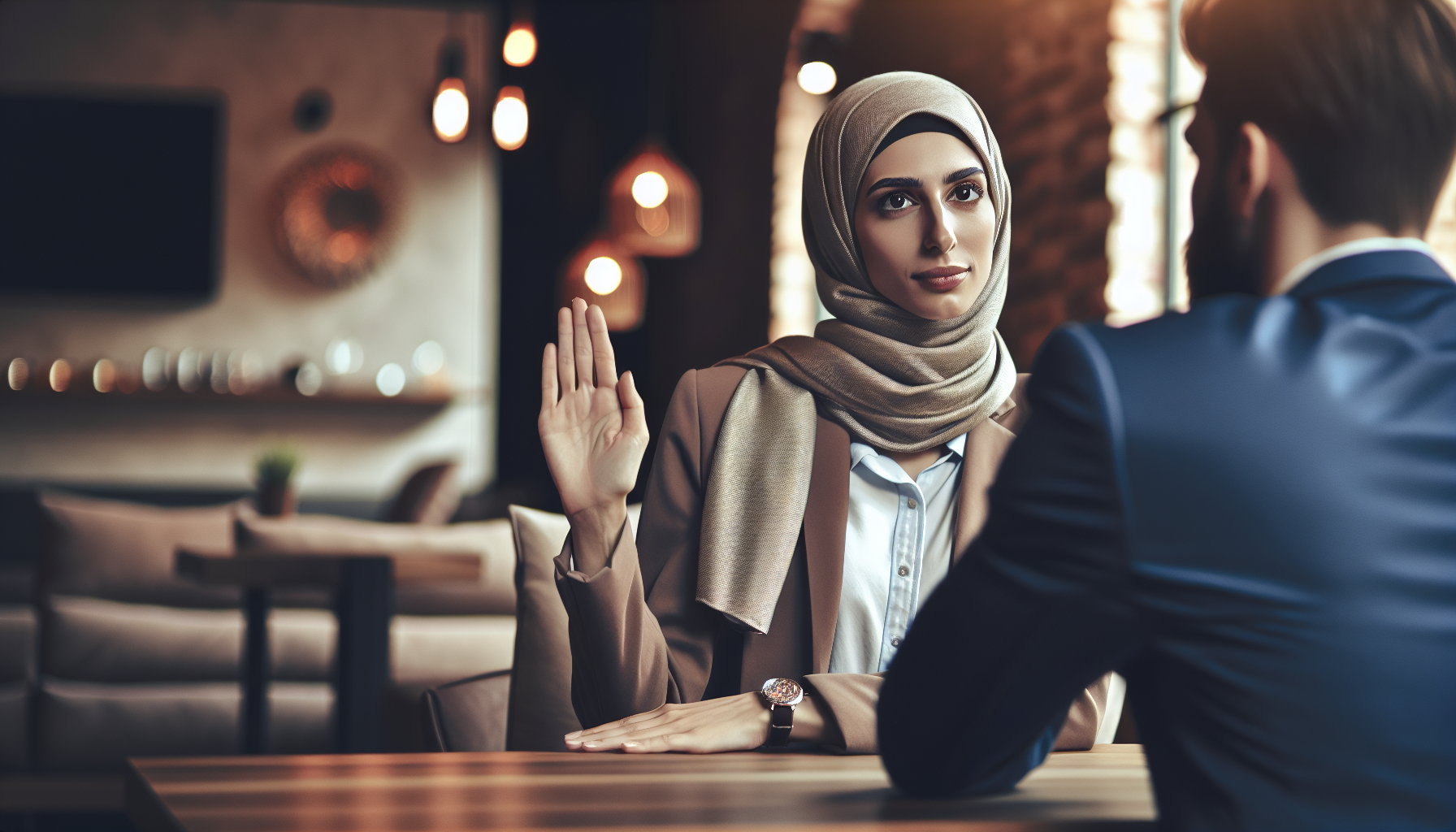 Persoon die met compassie en rust grenzen stelt in een professioneel gesprek