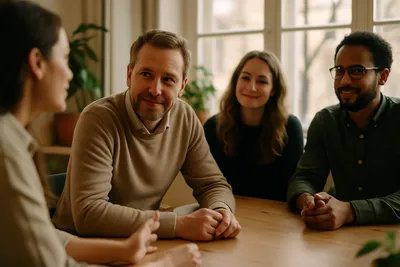 Leidinggevende luistert naar collega tijdens teamoverleg, teamdynamiek verbeteren op de werkvloer