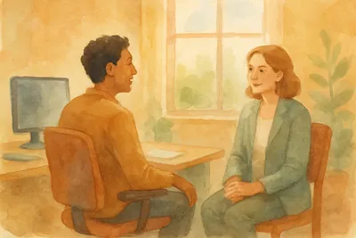 Medewerker en leidinggevende in gesprek over autonomie en zelfdeterminatie op het werk